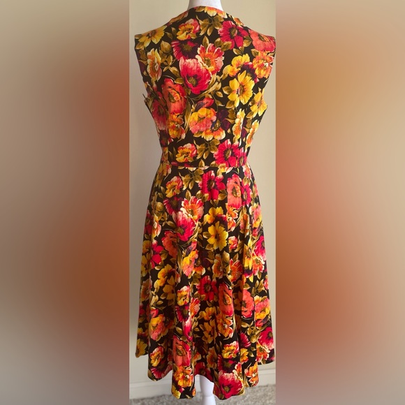 HEARTS AND ROSES SLEEVELESS FLORAL SWING DRESS, BLACK/PINK/ORANGE/YELLOW SZ 12 - Picture 11 of 14